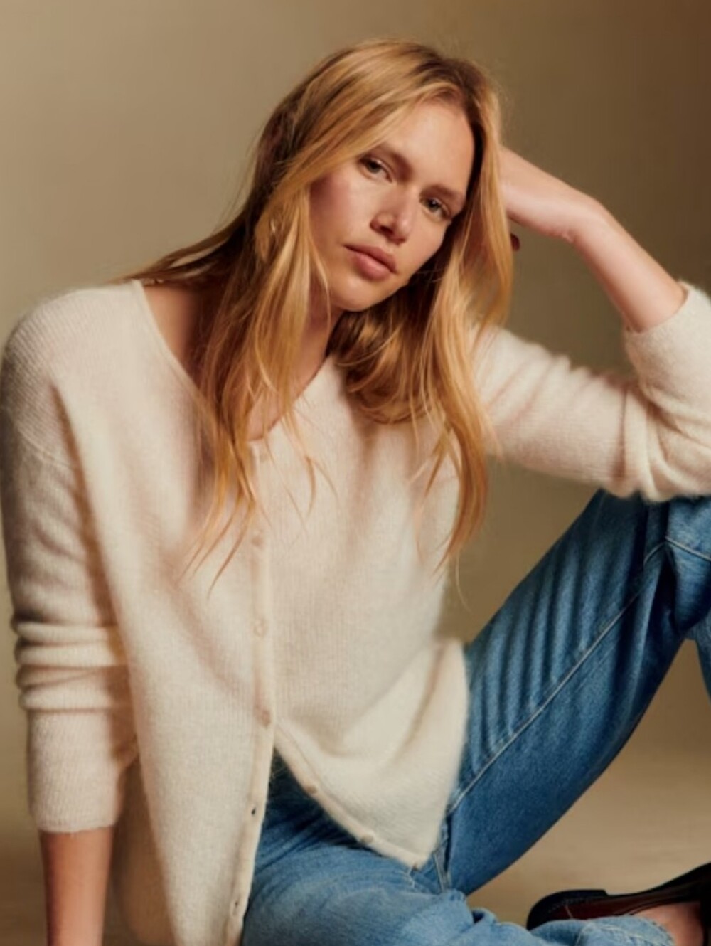 Sezane Gaspard Cardigan Kid Mohair Ecru